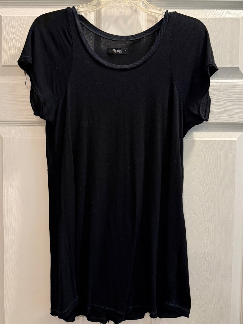 Michael Lauren Top Sz L Black Scoop Neck Short Sleeve Semi Sheer Lightweight